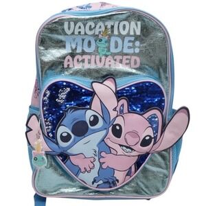 Disney Stitch Angel Backpack Vacation Mode Activated Kids Travel Bag‎ NWT